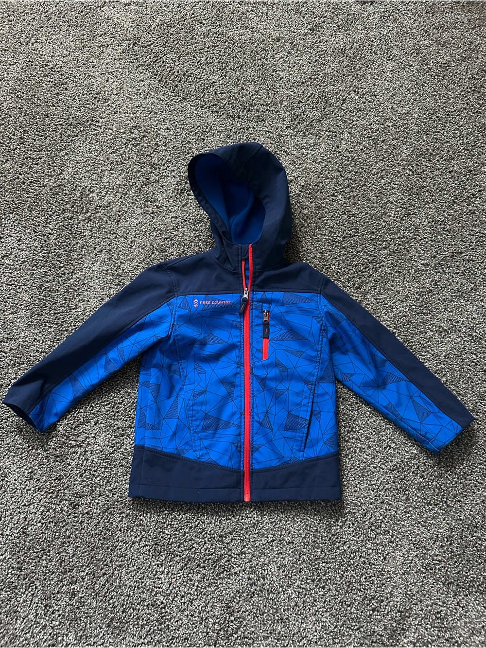 Free Country Blue Hooded Softshell Jacket with Red Zipper